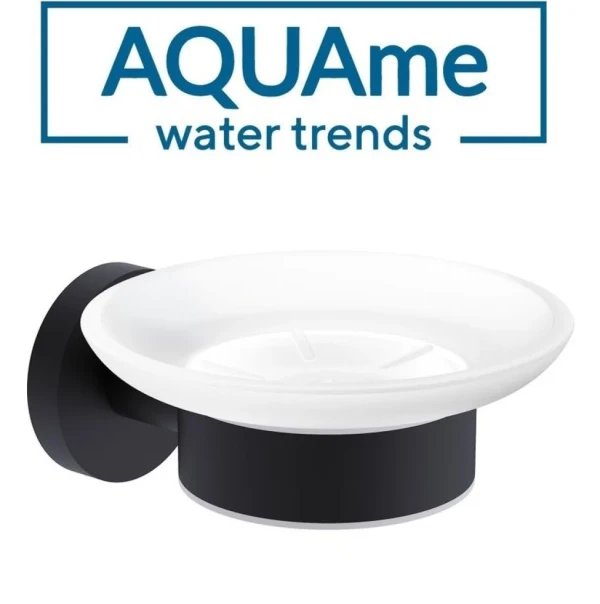 Мыльница AQUAme AQM7211MB настенная, стеклянная, черная, белая