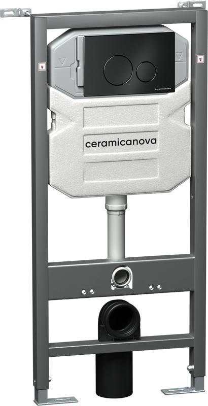 Комплект Унитаз подвесной Ceramicanova Balearica CN6000 безободковый, с микролифтом + Инсталляция Envision CN1001B + Кнопка Round, матовая черная