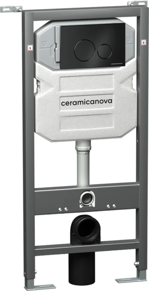 Комплект Унитаз подвесной Ceramicanova Balearica CN6000 безободковый, с микролифтом + Инсталляция Envision CN1001B + Кнопка Round, матовая черная