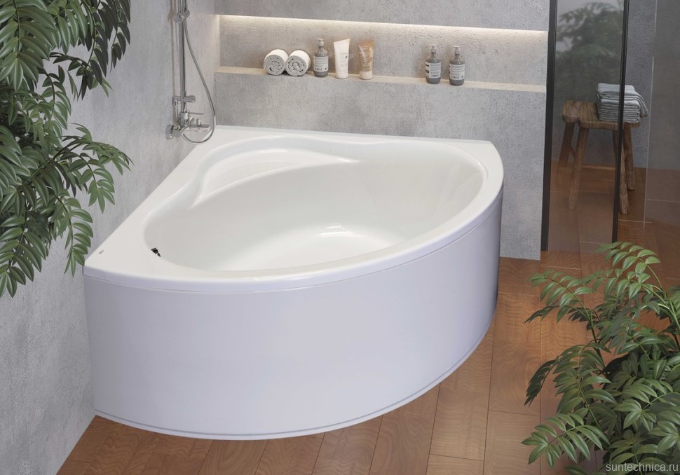 Акриловая ванна Roca Bali 150x150 см, угловая, пристенная, белая, с каркасом, со сливом-переливом