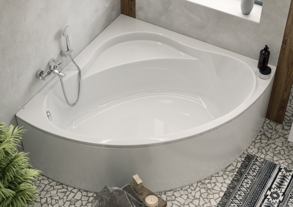 Акриловая ванна Roca Bali 150x150 см, угловая, пристенная, белая, с каркасом, со сливом-переливом