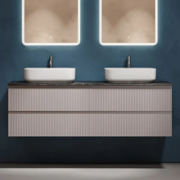 Тумба с раковиной Sancos Snob R 160 doha soft, столешница черный мрамор TT160A1X, раковина CN5043