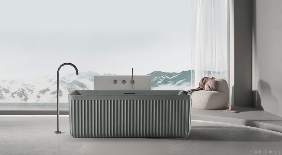 Ванна из искусственного камня AltroBagno Cinzia 090109 170x75 см, отдельностоящая, на ножках, с донным клапаном, с подголовником