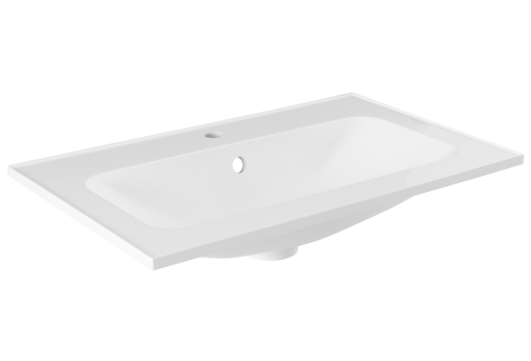 Мебельная раковина Aquanet Арт 74 накладная, глянцевая белая, прямоугольная, литьевой мрамор