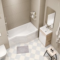 Акриловая ванна Marka One Convey R 150x75 см, правая, пристенная, белая, асимметричная, на ножках