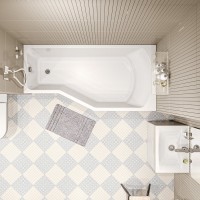 Акриловая ванна Marka One Convey R 150x75 см, правая, пристенная, белая, асимметричная, на ножках