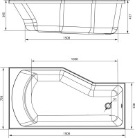 Акриловая ванна Marka One Convey R 150x75 см, правая, пристенная, белая, асимметричная, на ножках