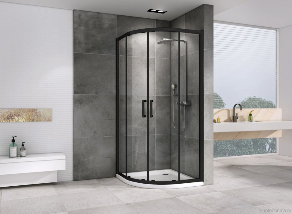 Душевой уголок Abber Schwarzer Diamant AG01090B 90x90, профиль черный, стекло прозрачное