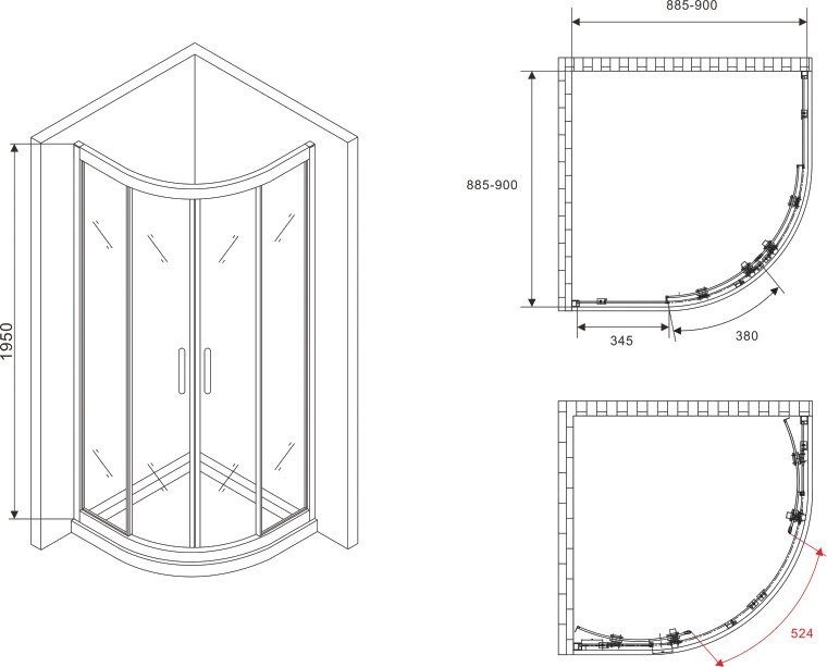 Душевой уголок Abber Schwarzer Diamant AG01090B 90x90, профиль черный, стекло прозрачное
