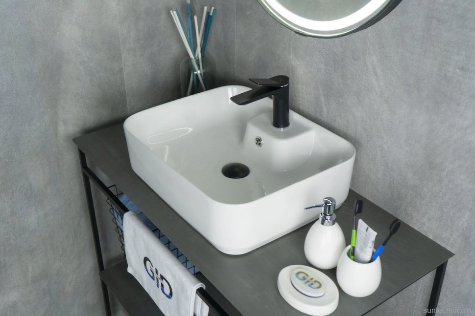 Накладная раковина GID Geometrico N9445 52 глянцевая белая, прямоугольная, фаянс, с 1 отверстием под смеситель