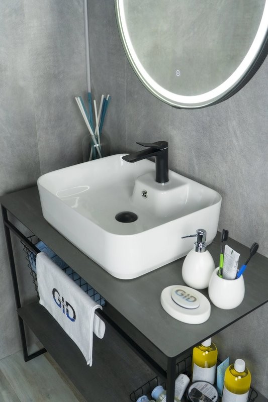 Накладная раковина GID Geometrico N9445 52 глянцевая белая, прямоугольная, фаянс, с 1 отверстием под смеситель