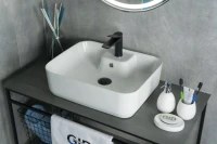 Накладная раковина GID Geometrico N9445 52 глянцевая белая, прямоугольная, фаянс, с 1 отверстием под смеситель