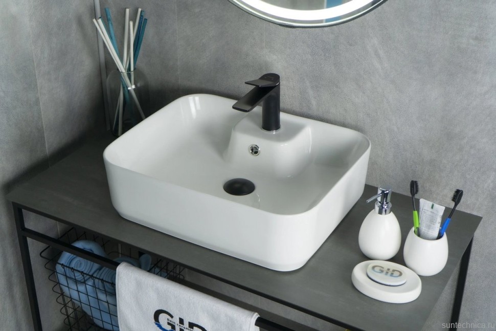 Накладная раковина GID Geometrico N9445 52 глянцевая белая, прямоугольная, фаянс, с 1 отверстием под смеситель