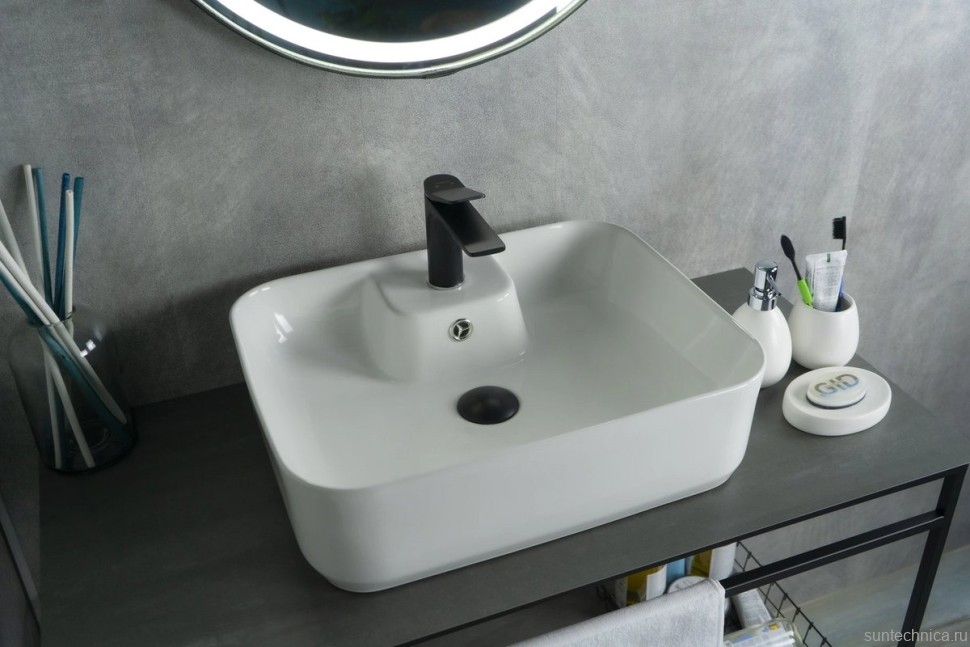 Накладная раковина GID Geometrico N9445 52 глянцевая белая, прямоугольная, фаянс, с 1 отверстием под смеситель