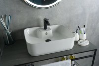 Накладная раковина GID Geometrico N9445 52 глянцевая белая, прямоугольная, фаянс, с 1 отверстием под смеситель