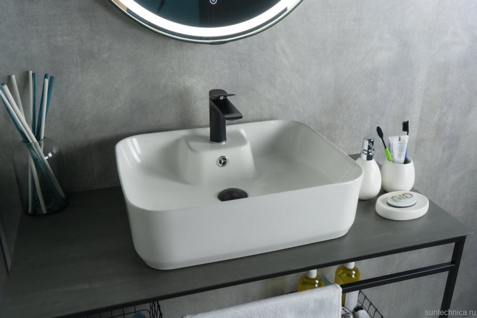 Накладная раковина GID Geometrico N9445 52 глянцевая белая, прямоугольная, фаянс, с 1 отверстием под смеситель