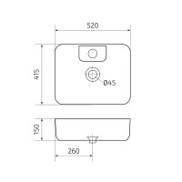 Накладная раковина GID Geometrico N9445 52 глянцевая белая, прямоугольная, фаянс, с 1 отверстием под смеситель