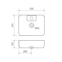 Накладная раковина GID Geometrico N9445 52 глянцевая белая, прямоугольная, фаянс, с 1 отверстием под смеситель