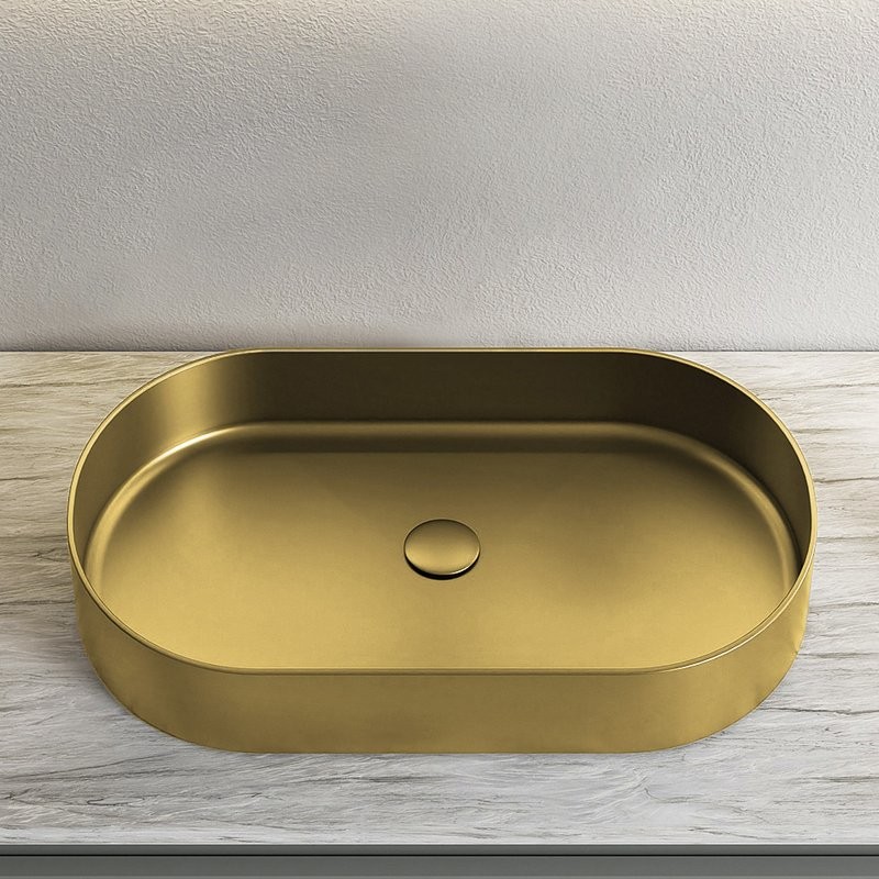 Накладная раковина AltroBagno Eterno 001025 OrSp 59 матовое золото, овальная, нержавеющая сталь