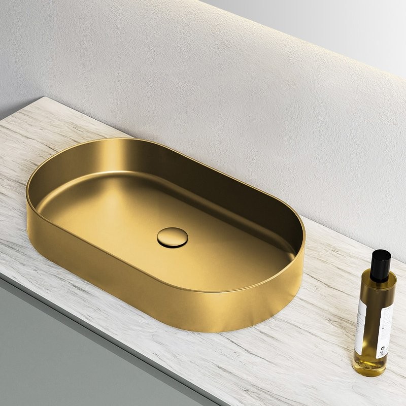 Накладная раковина AltroBagno Eterno 001025 OrSp 59 матовое золото, овальная, нержавеющая сталь
