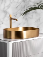 Накладная раковина AltroBagno Eterno 001025 OrSp 59 матовое золото, овальная, нержавеющая сталь