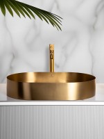 Накладная раковина AltroBagno Eterno 001025 OrSp 59 матовое золото, овальная, нержавеющая сталь