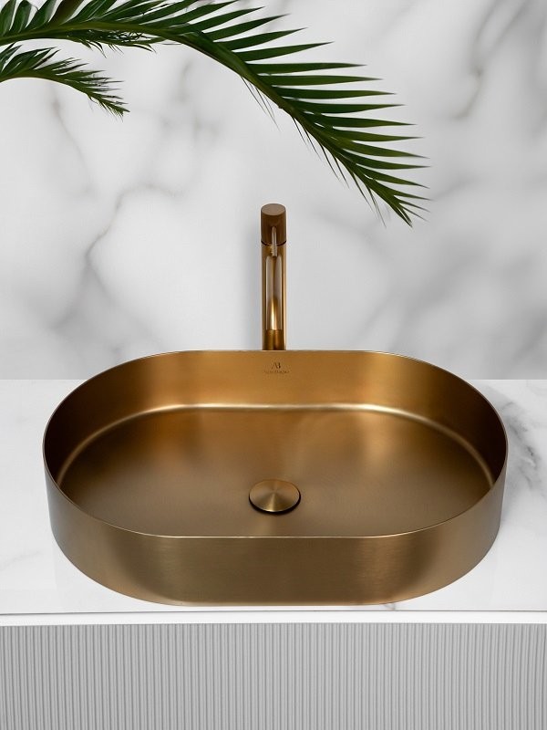 Накладная раковина AltroBagno Eterno 001025 OrSp 59 матовое золото, овальная, нержавеющая сталь