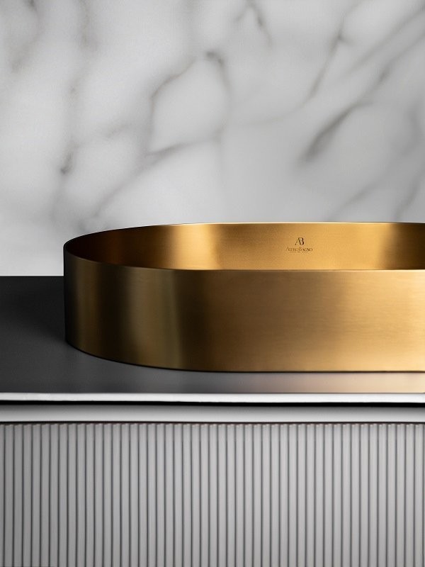 Накладная раковина AltroBagno Eterno 001025 OrSp 59 матовое золото, овальная, нержавеющая сталь