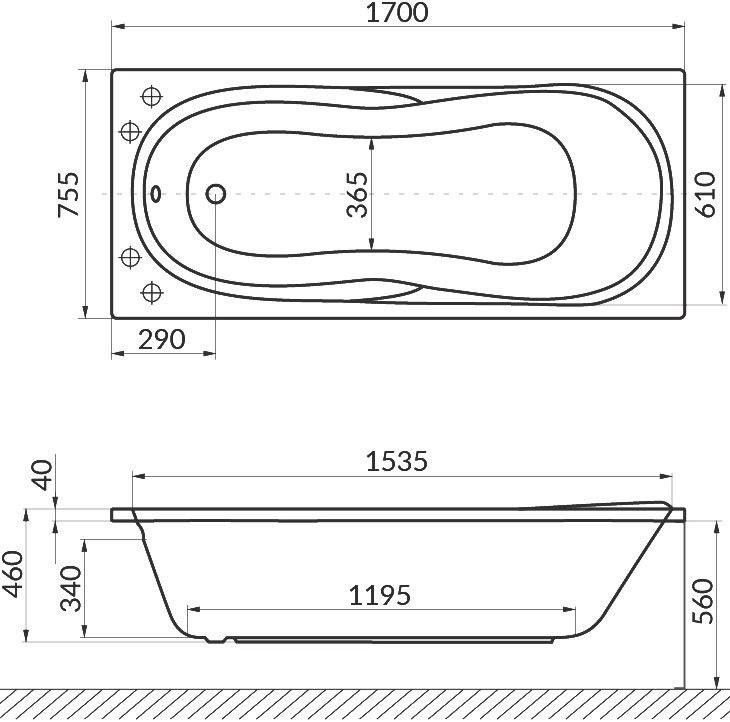 Акриловая ванна Excellent Sekwana Sekwana WAEX.SEK17.NANO 170x75 см, левая, встраиваемая, с гидромассажем, белая, со сливом-переливом