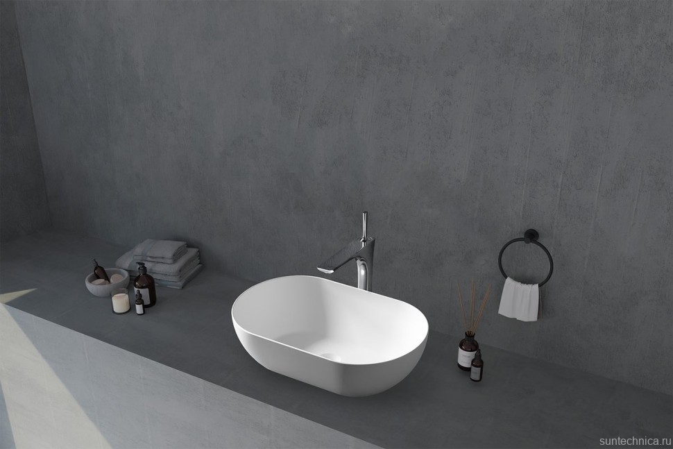 Накладная раковина Abber Stein AS2611 56 матовая белая, овальная, искусственный камень