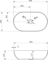 Накладная раковина Abber Stein AS2611 56 матовая белая, овальная, искусственный камень