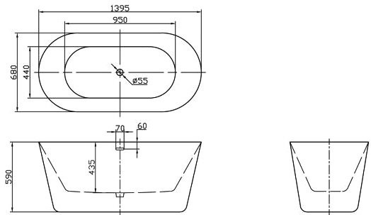 Акриловая ванна BelBagno BB306-1395 140x70 см, отдельностоящая, белая, овальная, с каркасом