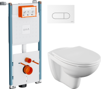 Комплект Унитаз подвесной Norm Fit + Крышка VitrA Norm 84-003-749 с микролифтом + Инсталляция V-Fix Core 732-5800-01PV + Кнопка Root Round 740-2200 белая глянцевая