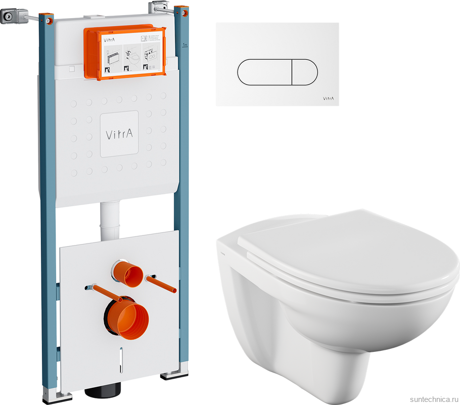 Комплект Унитаз подвесной Norm Fit + Крышка VitrA Norm 84-003-749 с микролифтом + Инсталляция V-Fix Core 732-5800-01PV + Кнопка Root Round 740-2200 белая глянцевая