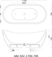 Акриловая ванна Art&Max AM-502-1700-785 170x80 см, отдельностоящая, белая, овальная, с каркасом, со сливом-переливом