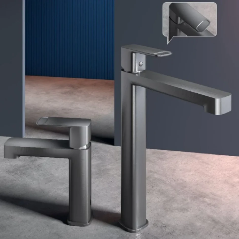Смеситель для раковины высокий металл Gun Metal, AQUAme Parma AQM6614GM