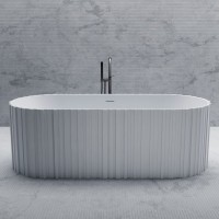 Ванна из искусственного камня Abber Stein AS9653 170x75 см, отдельностоящая, матовая белая, овальная, на ножках, с донным клапаном, фурнитура белая