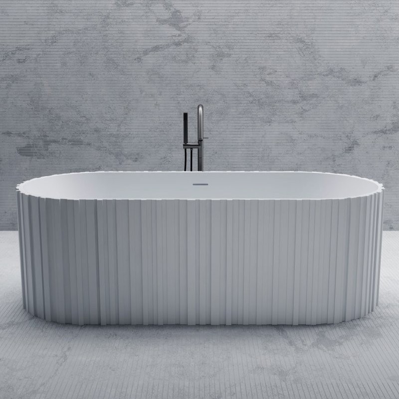 Ванна из искусственного камня Abber Stein AS9653 170x75 см, отдельностоящая, матовая белая, овальная, на ножках, с донным клапаном, фурнитура белая