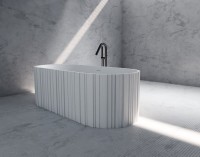 Ванна из искусственного камня Abber Stein AS9653 170x75 см, отдельностоящая, матовая белая, овальная, на ножках, с донным клапаном, фурнитура белая