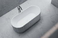 Ванна из искусственного камня Abber Stein AS9653 170x75 см, отдельностоящая, матовая белая, овальная, на ножках, с донным клапаном, фурнитура белая