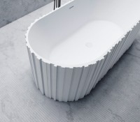 Ванна из искусственного камня Abber Stein AS9653 170x75 см, отдельностоящая, матовая белая, овальная, на ножках, с донным клапаном, фурнитура белая
