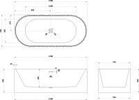 Ванна из искусственного камня Abber Stein AS9653 170x75 см, отдельностоящая, матовая белая, овальная, на ножках, с донным клапаном, фурнитура белая