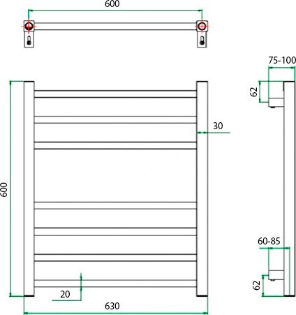 Полотенцесушитель электрический Grota Estro 63x60