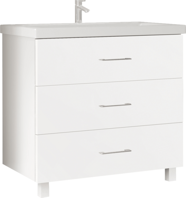 Тумба с раковиной Marka One Mix 80Н с 3 ящиками, белый глянец, ручки рейлинг