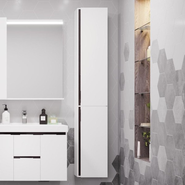 Шкаф пенал для ванной AQUATON Рене белый, грецкий орех