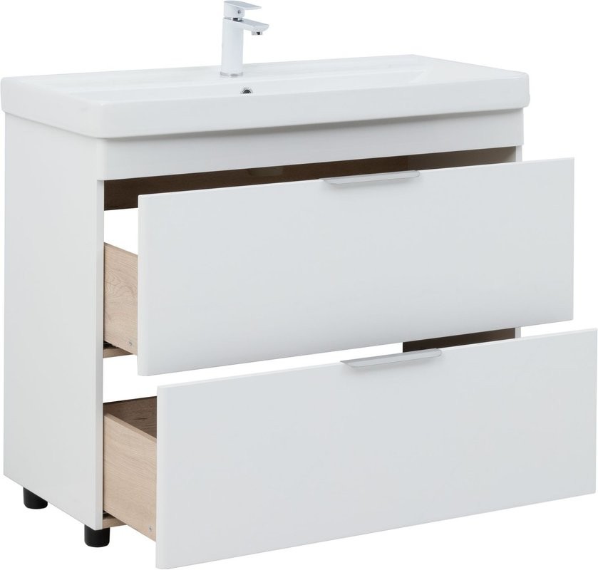 Тумба с раковиной Aquanet Ирис new 100 напольная, 2 ящика