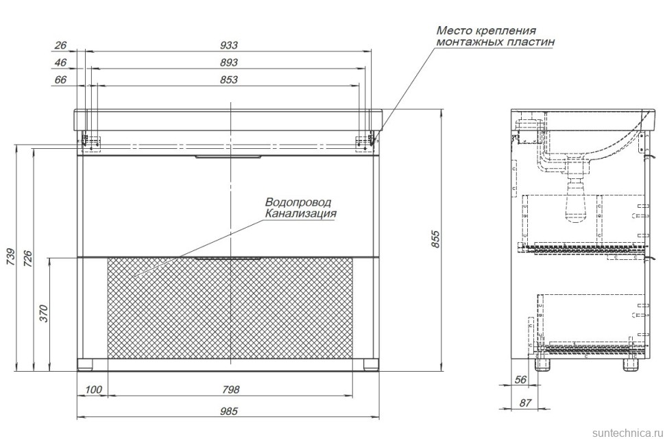 Тумба с раковиной Aquanet Ирис new 100 напольная, 2 ящика