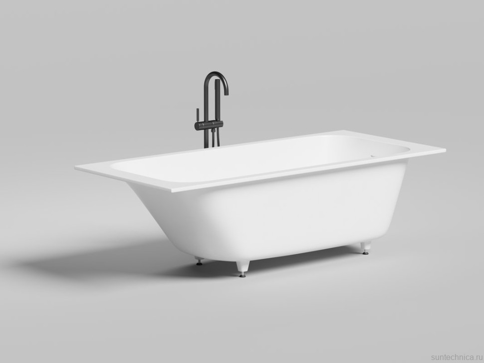 Ванна из искусственного камня Salini Orlanda Kit 180x80 см, встраиваемая, матовая белая, на ножках, со сливом-переливом