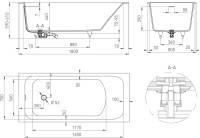 Ванна из искусственного камня Salini Orlanda Kit 180x80 см, встраиваемая, матовая белая, на ножках, со сливом-переливом