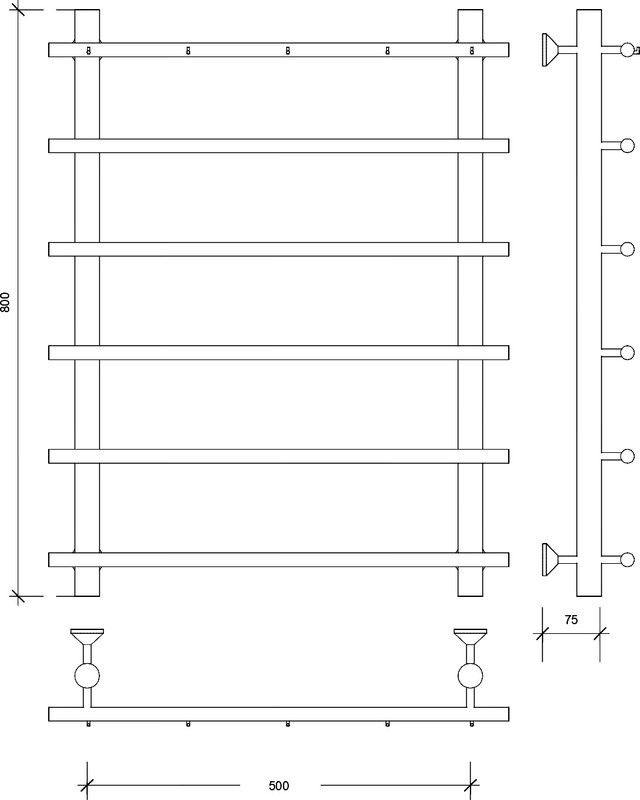 Полотенцесушитель водяной Secado Турин 1 К 80x55 см, графит, лесенка